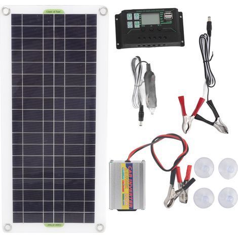 Set di pannelli solari da 30 W con inverter da 220 V e caricabatterie da 10 A, ideale per campeggio ed escursionismo. (1/5)
