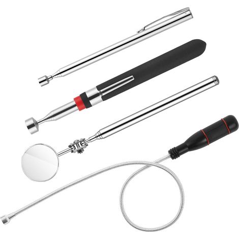 (1,5 LB 5LB)Outil Magnétiques Télescopiques, 4 Pcs Outil de Ramassage Aimanté Télescopable, Miroir d'Inspection Rond, pour Ramasser de Petites Pièces, Objets Métalliques, Pièces de Voiture