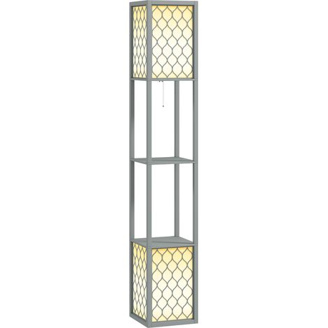 Modern Dual Light Floor Lamp with Shelves and Pull Chain Switch in Light Grey - Stylish Tall Standing Lighting Solution