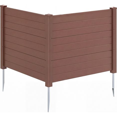 Paravent intimité extérieur marron 2 panneaux 122 x 95 cm avec 3 piquets galvanisés, clôture modulable pour masquer poubelles et climatiseur