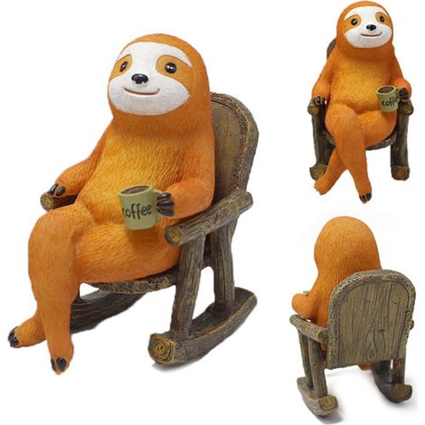 Statuetta pigra su una sedia a dondolo – resina – miniatura – vaso da fiori / scrivania / giardino – artigianato fatto a mano