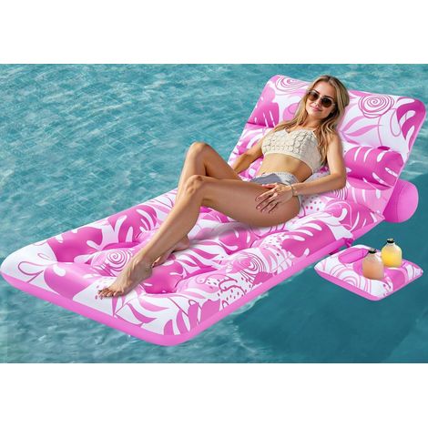 Bouée gonflable - Matelas gonflable en PVC motif feuille de Monstera rose - Idéale pour l'été et les vacances - 180 x 90 cm (1/5)