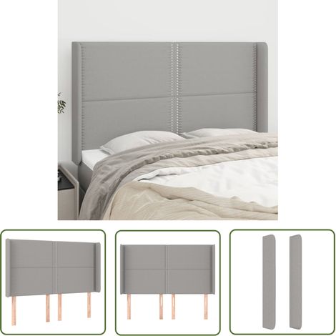 Tête de lit avec oreilles, Résistante et économique, Panneau de lit, Gris clair 147x16x118/128 cm Tissu OIB1951E (1/5)