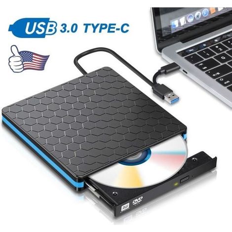 Graveur Lecteur Externe USB 3.0 Type C DVD-R & CD-RW Compatible Pour PC (1/4)