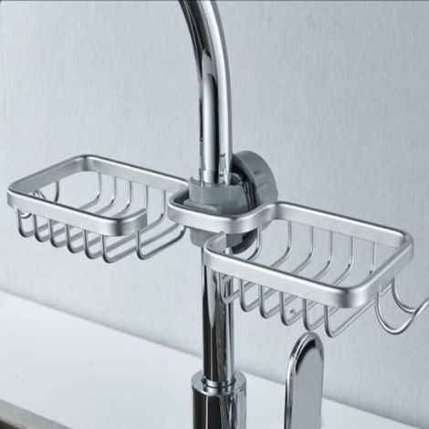 Silver Shower Shelf 36 x 13 x 3.9 cm 1 Piece Two-Tier Aluminum No Drilling Required Soap Dish Kitchen Drain Basket (1/5)