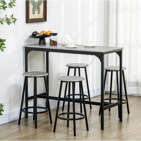 5-teiliges Bartisch-Set mit 4 Hockern, industrielles Design, grau HAVRYA (1/5)