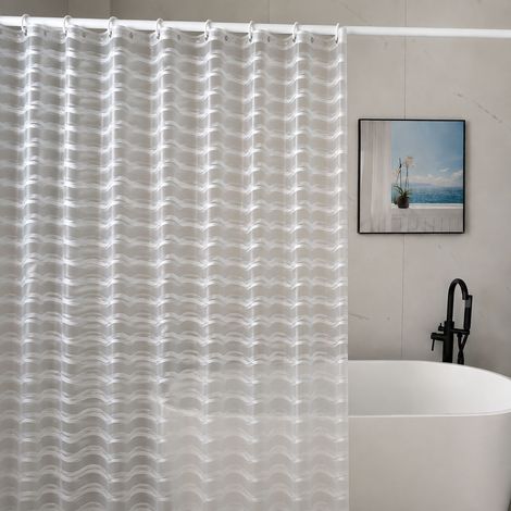 Rideau de douche 3D vague d’eau transparent en PEVA, imperméable et résistant à la moisissure (1/3)