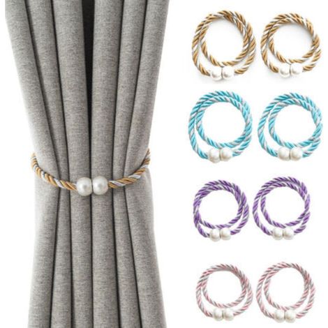 Set of 8 Magnetic Curtain Tiebacks with Balls, Cords, Decorative Tie Backs, Window Treatment Tiebacks, Curtain Holders for Thin and Thick Curtains (1/5)