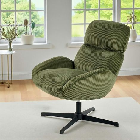 Fauteuil confort pivotant en velours côtelé vert IENA (1/3)