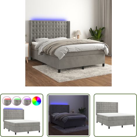 Matelas LED - Sommier à lattes de lit matelas et LED Gris clair 140x190 cm (1/5)