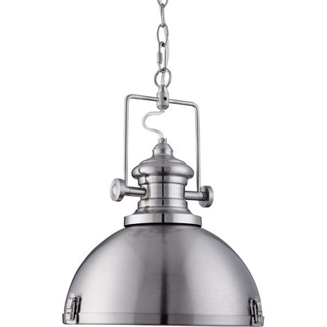 Searchlight Industrial - Luminaire suspendu à 1 dôme argenté satiné avec diffuseur en acrylique, E27 (1/5)
