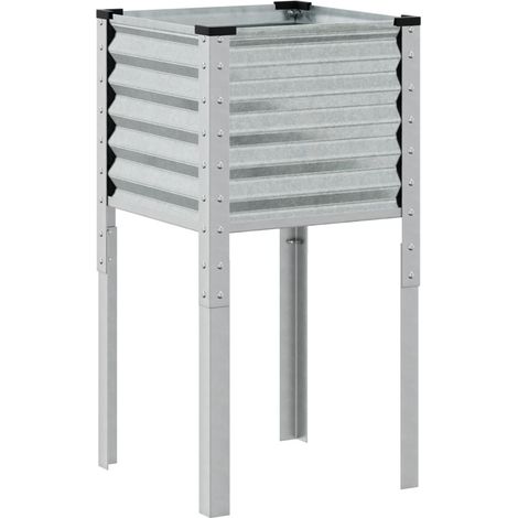 Macetero bancal elevado plantas flores terraza jardín 45 x 45 x 88 cm acero galvanizado Plata 020037617