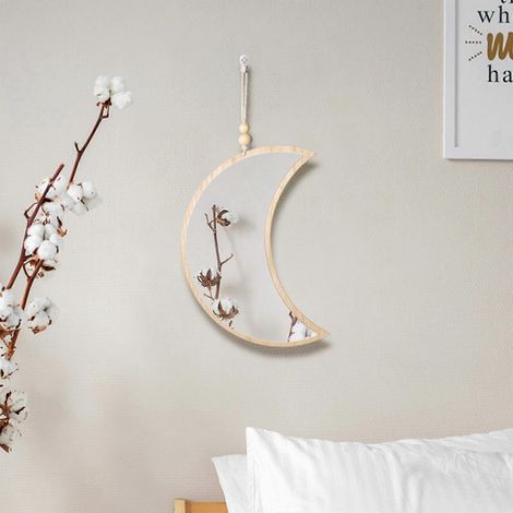 Miroir décoratif en bois de style nordique, miroir phase de lune, miroir mural en acrylique pour chambre à coucher (1/4)