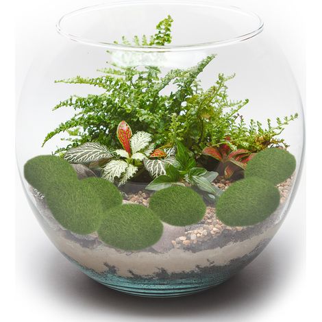 Piedras de musgo artificial, juego de 12 bolas de musgo decorativas verdes, pequeñas, medianas y grandes, para jardín y macetas, hechas de espuma ligera. (1/5)
