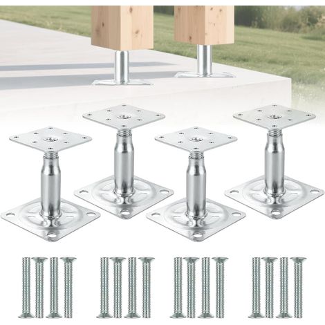 Set di 4 supporti per pali – regolabili in altezza (da 100 a 150 mm) – base filettata zincata – piedini di supporto filettati – base di supporto adatta per recinzioni e tettoie (1/5)