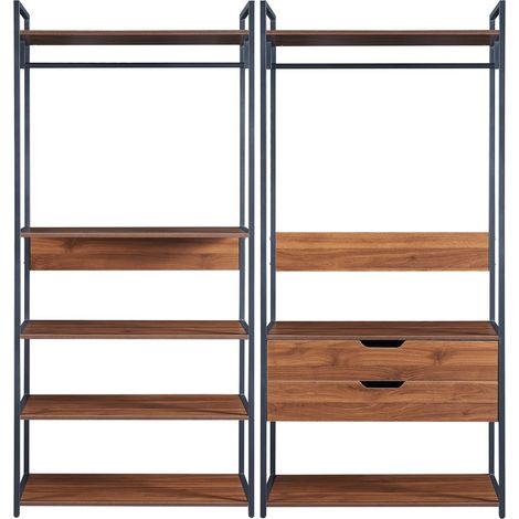 Set di 2 appendiabiti con 2 cassetti e 7 ripiani effetto noce canaletto 030009372