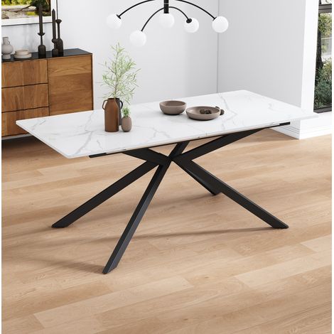 MEUBLIV Table extensible 180x70 cm noir et blanc – plateau effet marbre (1/5)