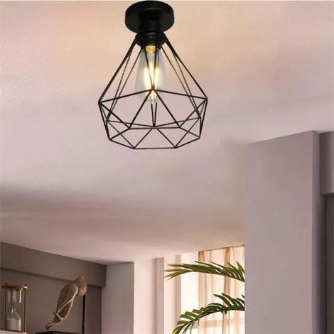 U-Do Plafonnier Industriel forme Diamant Lampe de Plafonde en Fer Noir E27 40W 1PCS (1/4)