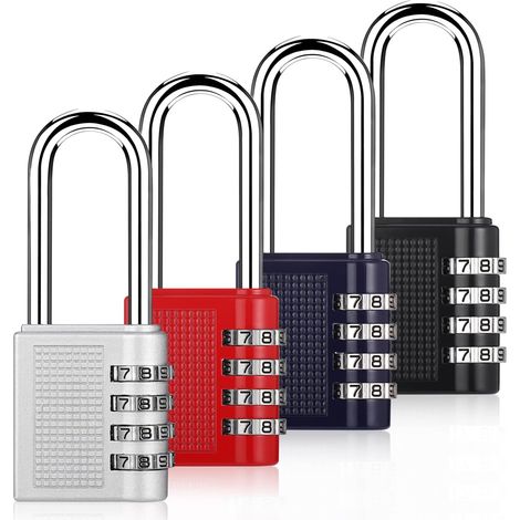 4Pcs Cadenas à Code à Anse Longue 4 Chiffres - Métallique Lourde pour Porte Extérieure, Casier, Valise, Hangar (1/5)
