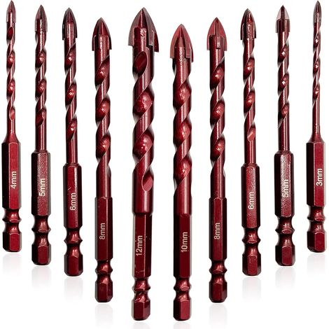 Lot de 10 forets à béton avec cobalt, foret à verre, céramique, pour métal, brique, verre, plastique, bois (3-12 mm) (1/5)