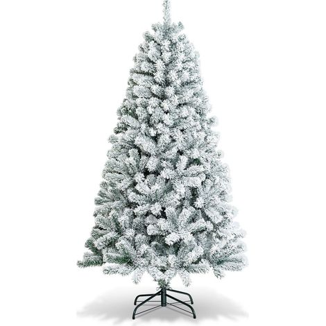 CASART6FT Snow Flocked Artificial Christmas Tree Unlit Hinged Xmas Tree W/ 600 Tips (1/5)