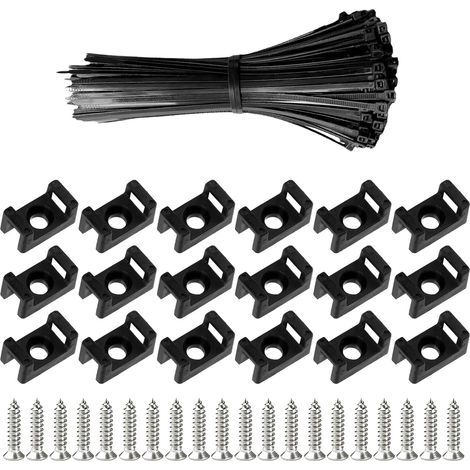 100 Pièces Attaches Cable avec Embase de Serre Cables et Vis, 200 mm Autobloquantes Fixations Électriques Collier de Serrage en Nylon pour Organiser Câbles, Réutilisables et Réglables (1/5)