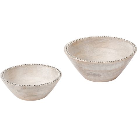 Conjunto de 2 cuencos decorativos de madera de mango con asa de hierro hechos a mano marrón claro Luxor (1/5)