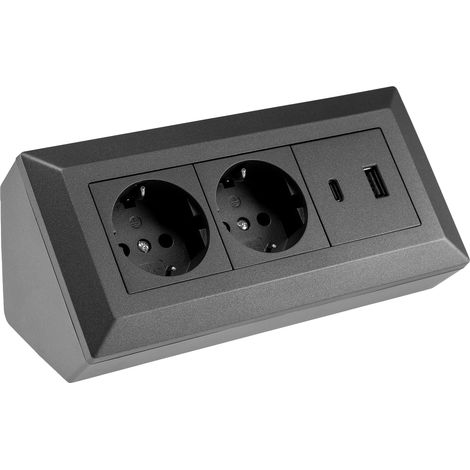 Bloc multiprise CHILITEC 23575, 2 prises, USB-A+C, 16A/250V, anthracite (1/3)