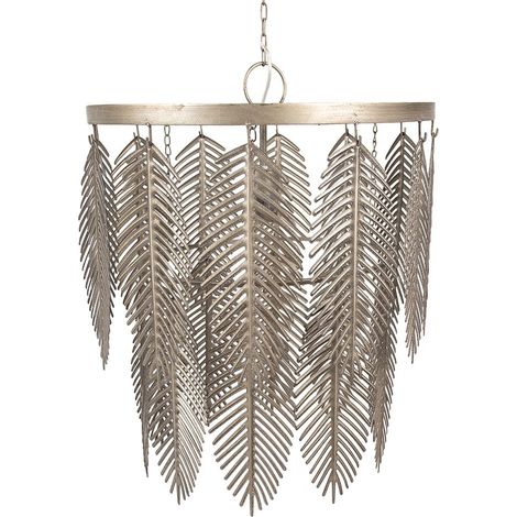 Suspension Luminaire Bohème en Fer Motif Feuilles Doré et Gris Ø 42 x 52 cm pour Table à Manger - PANGIVO (1/4)