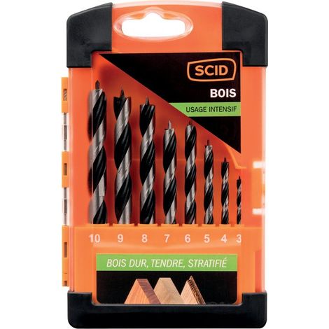 Estuche de 8 juegos de brocas para madera con 3 puntas - Scid