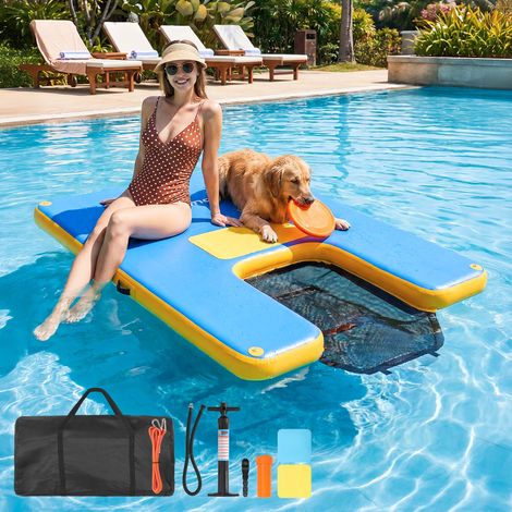 Inflatable Floating Dock Island 244×183cm, 318 kg Max Load for 2‑3 Adults, Floating Platform with Dog Ramp & Non‑Slip EVA Surface (1/5)
