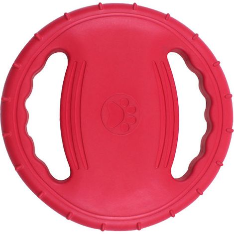 Disco volador de EVA de alta calidad para perros con doble asa, juguete para actividades al aire libre, antideslizante, color rojo.