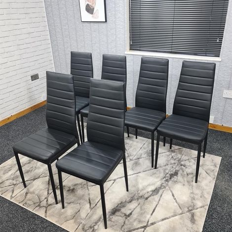 Dining Chairs Set of 6 Black Leather Kitchen Chairs (1/5)