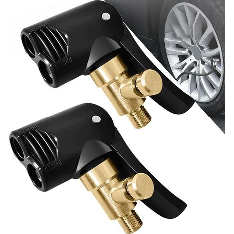 Juego de 2 adaptadores de válvula para neumáticos de coche, boquillas infladoras, adaptadores de válvula de palanca para coche, adaptadores de válvula para bomba de aire para coches, camiones, bicicle (1/5)