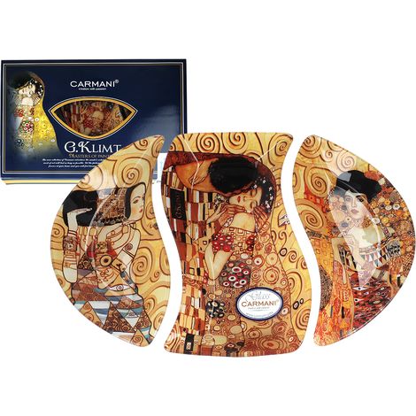 Plato decorativo de porcelana con collage de Gustav Klimt, ideal para regalar. (1/5)