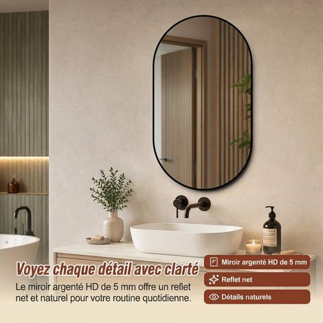 MODFU – Specchio da parete 60x120 cm in vetro 5 mm e alluminio senza rame, film antischegge e posa orizzontale o verticale – Nero (1/5)