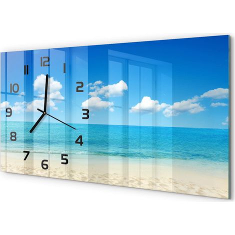 Horloge Murale Panoramique Moderne 60x30 cm Verre Trempé Sans Tic-Tac Plage paradisiaque (1/5)