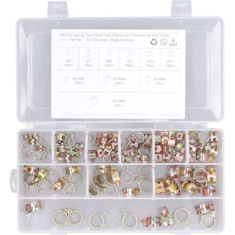 100 Pièces Colliers De Serrage, Collier De Serrage à Ressort en Acier Au Manganèse Couleur Galvanisation Pince à Ressort Kit D'assortiment De Colliers De Serrage (1/5)