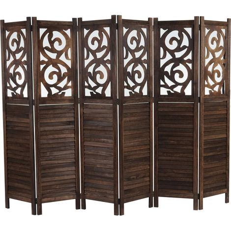 Paravent Izmir, Raumteiler Trennwand Sichtschutz, Ornamente 170x241x2cm, braun (1/4)
