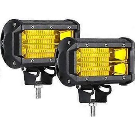 SZTXJ Lot de 2 barres lumineuses LED étanches 5 pouces 72 W, 24 LED, faisceau large, feux de brouillard jaunes pour camions, Jeep, quads, SSV et SUV tout-terrain