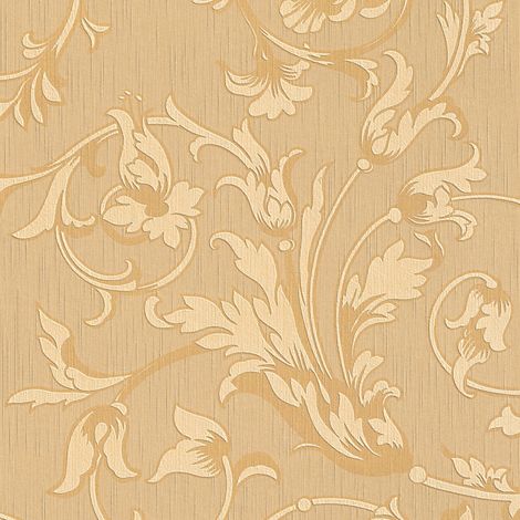 Textiloptik Tapete Profhome 956333 Textiltapete strukturiert mit Blumen-Muster matt orange beige 5,33 m2