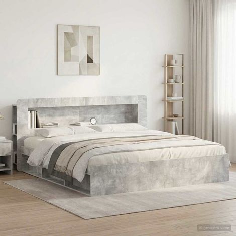 Meuble tête de lit avec rangements Gris béton en bois d’ingénierie 215 x 18,5 x 100 cm - PANGIVO (1/5)