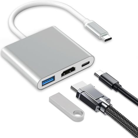 3-in-1 USB C HDMI Adapter, Light-Ning to HDMI Kabel HDMI Kabel für TV Adapter, USB C Auf HDMI, Multiport Digital AV mit 4K HDMI, USB-A 3.0, 3in1 Plug and Play HDMI USB C (1/5)
