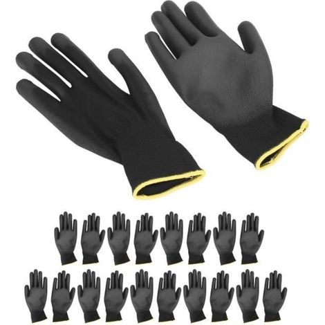 (Schwarz) 10 Paar Arbeitshandschuhe – Stricknylon – PU-Beschichtung – antistatisch