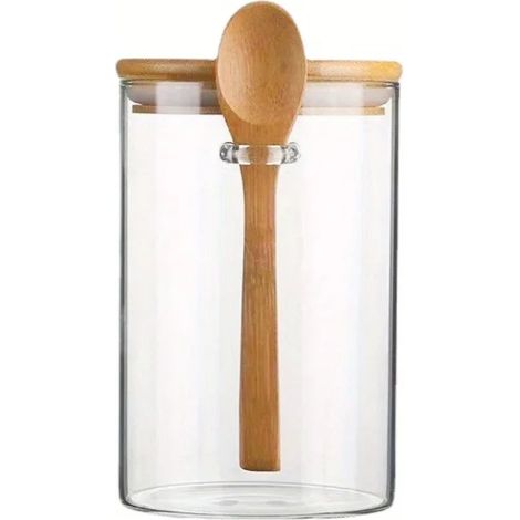 (1 pièce) Bocal en verre hermétique avec couvercle et cuillère, petit récipient de conservation des aliments (1/5)