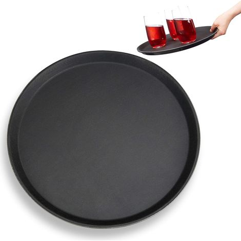 1 Plateau de service, Rond, Plastique PP, Surface antidérapante, Rebord élevé, Pour bar restaurant (1/5)