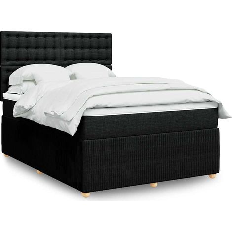 Ensemble lit avec sommier à lattes, matelas à ressorts ensachés, surmatelas et tête de lit réglable en hauteur pour chambre 140x190 cm noir (1/5)