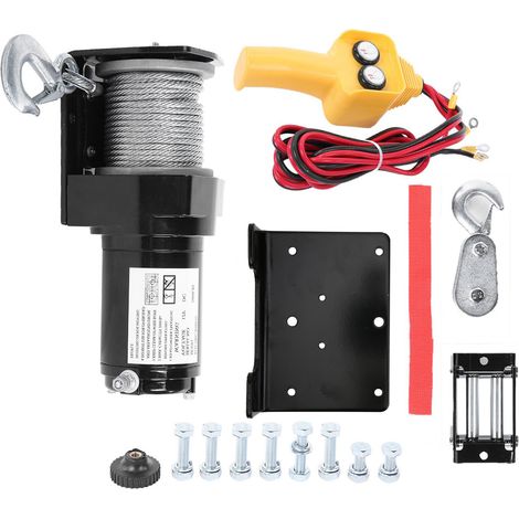 Treuil électrique 12V 2000lb robuste, câble et corde de remorquage, commande à distance pour camion (1/5)