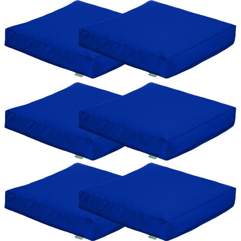 Gardenista - Coussins de sol pour jardin, coussin d'extérieur résistant à l'eau, coussin d'assise 60x60x10 cm pour meubles de patio avec remplissage en billes de polystyrène - Bleu 6pk (1/4)