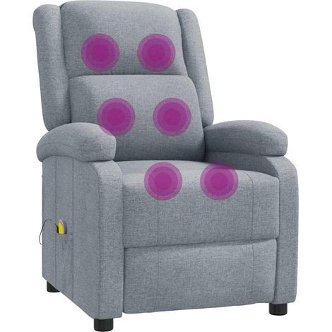 Vidaxl – Fauteuil relax gris clair en tissu 100% polyester – Inclinaison manuelle 3 positions – 6 points de massage – Dimensions 70x93x98 cm (1/5)